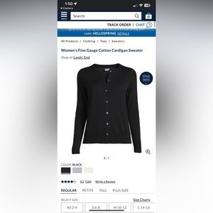NEW WITH TAGS NWT Lands End black cotton cardigan size M